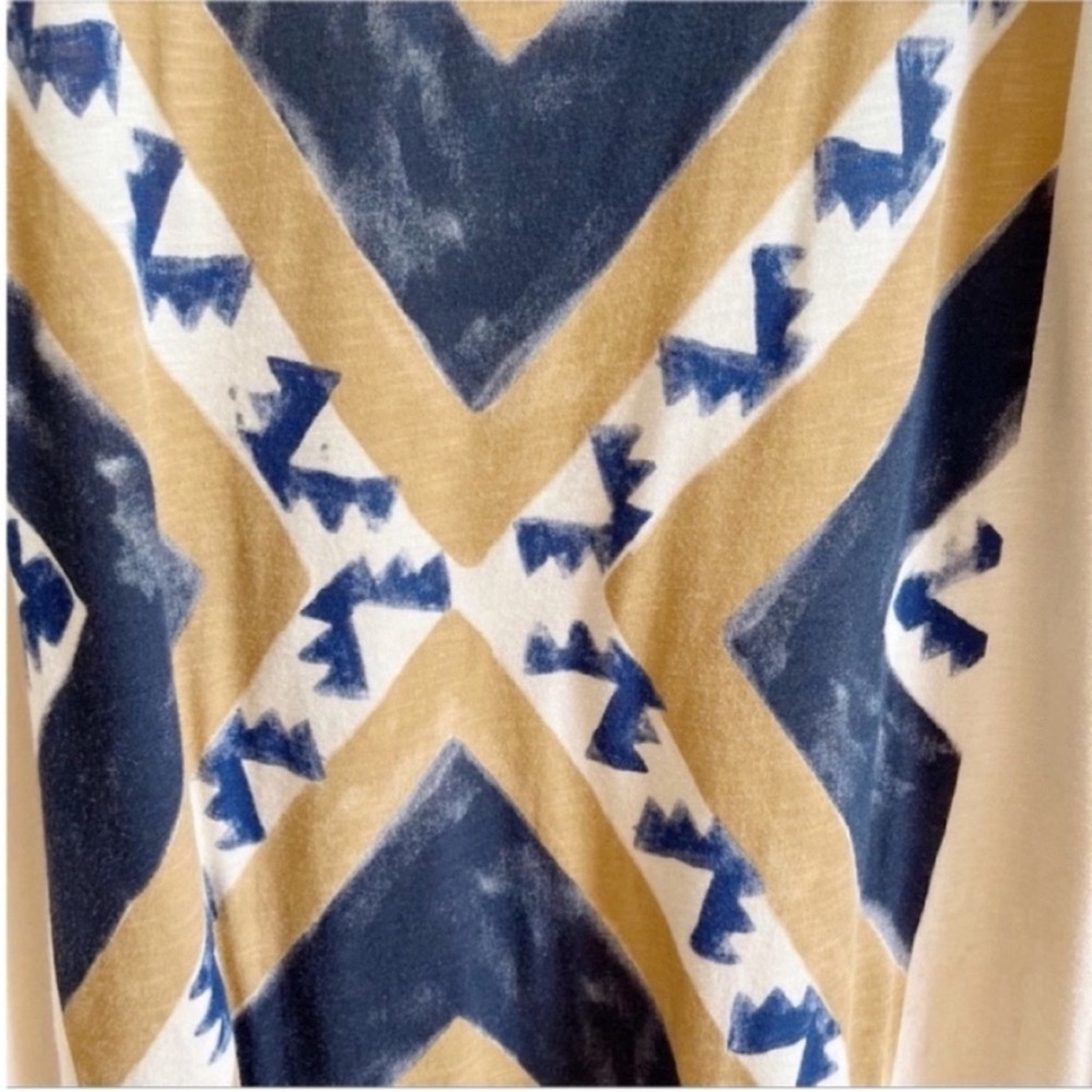 Lucky Brand t-shirt cream blue southwestern geometric long sleeves cotton - Picture 2 of 7